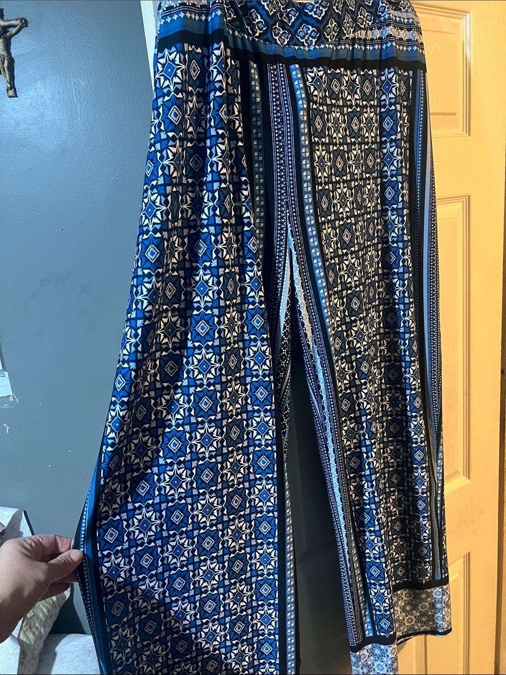 Blue Geometric Wide-Leg Palazzo Pants